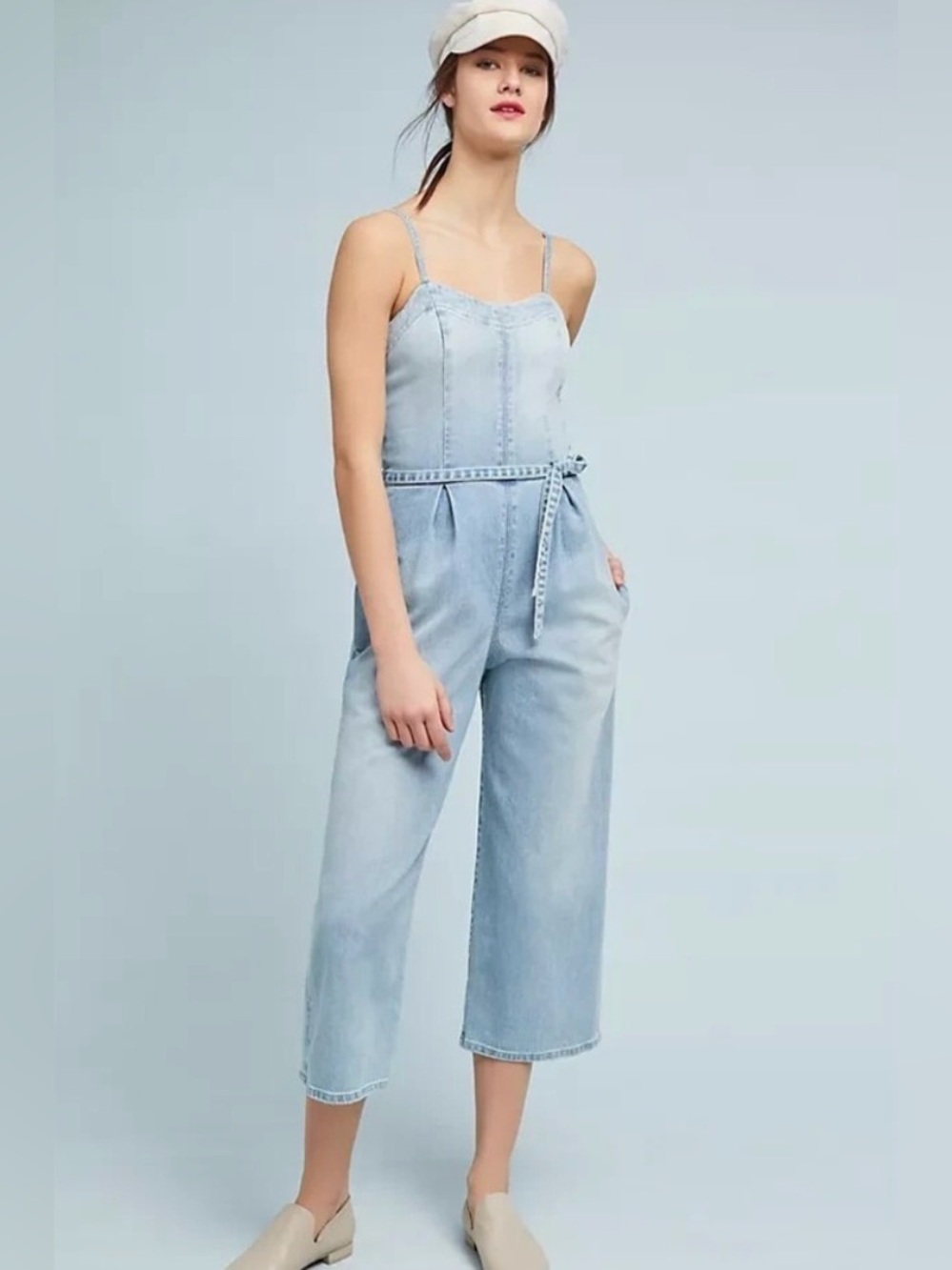 Ag Adriano Goldschmied Light Wash Denim Wide Leg Jumpsuit